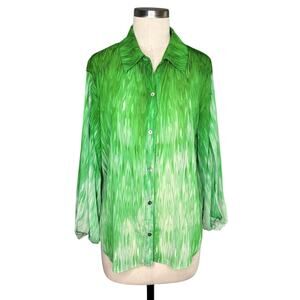 BAILEY 44 Green Clarence Flowy Button Front Blouse Open Sleeves Women's Medium
